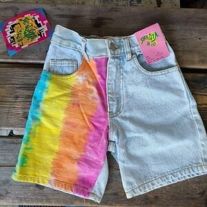 DAKOTA kids SZ 8Y NWT LIGHT BLUE washed COLORFUL paint print leg jean Shorts